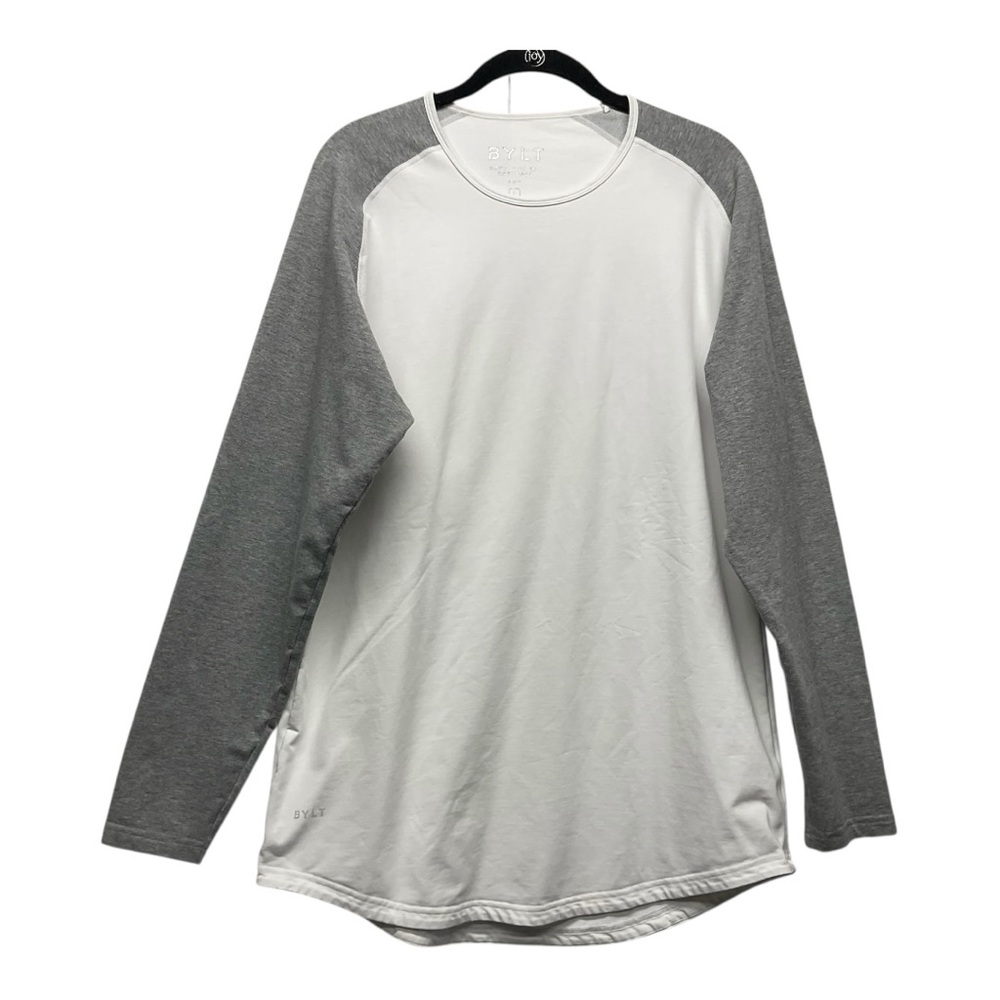 BYLT Drop Cut Lux Baseball Raglan Long Sleeve L Mens Grey White Performance Gym